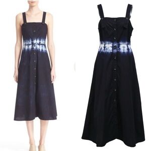 Rachel Comey Square Neckline Midi Length Dress In Navy Cotton Size 2